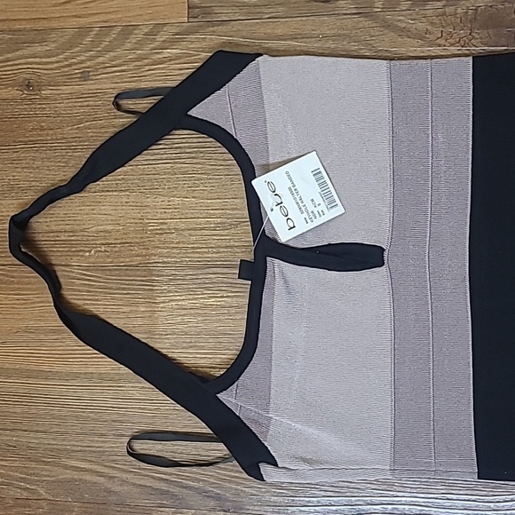 Bebe Black and Beige‎ Striped Dress - Picture 3 of 12